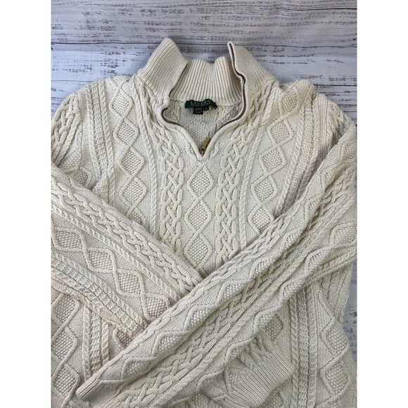 RALPH LAUREN Ivory Cable Knit Women Sweater 3/4 Zip Size XL Academia Preppy - Picture 8 of 11